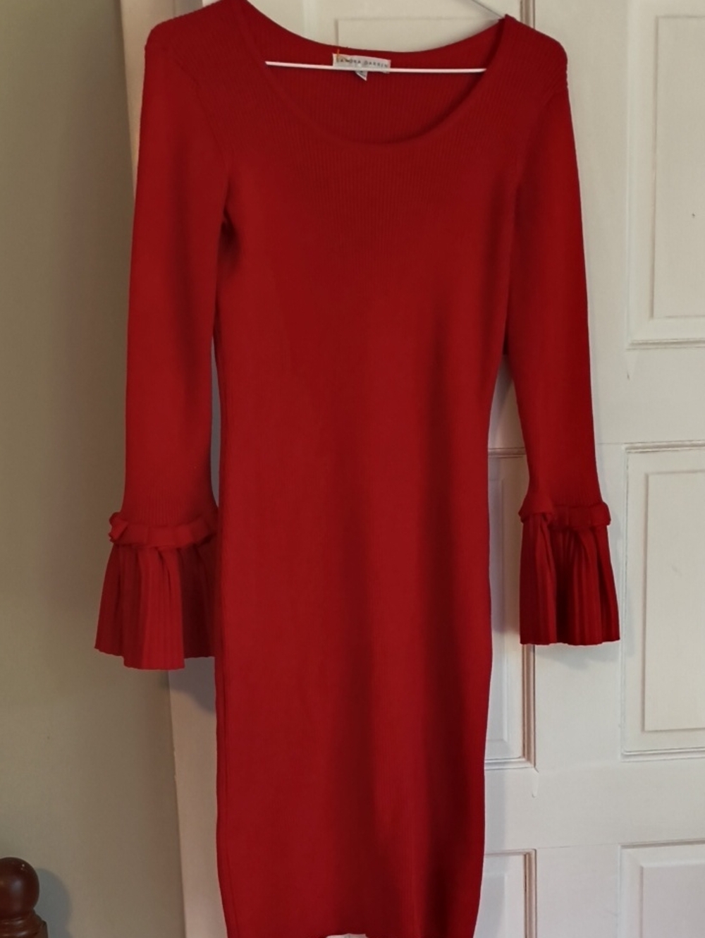 Red Bell-Sleeve Knit Dress by Sandra Darren